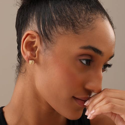 LeCalla Sterling Silver Love Knot Stud Earrings - Lightweight Italian Design Twisted Earrings for Women - color: Small Yellow-Gold Knot