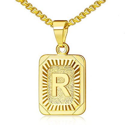 JSJOY Graduation Gifts 2026 Gold Initial Necklaces for Women Men Gold Letter Necklaces 26 Capital A-Z Letter Pendant Necklaces for Women Square Monogram Necklace for Her Initial Necklaces - color: Gold Letter R