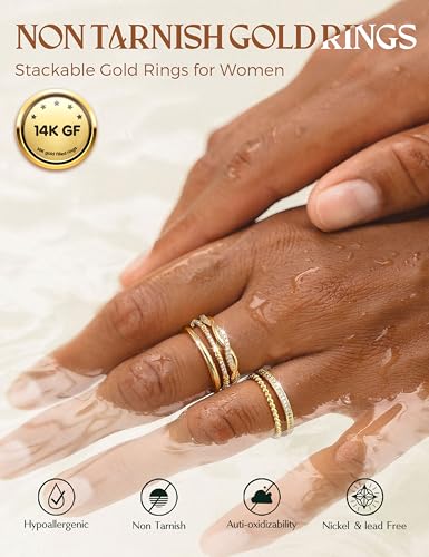 THUNARAZ 14K Gold Plated Rings for Women Non Tarnish Stack Ring Size 5-10 | Stackable, Thin, Cubic Zirconia, Thumb, Trendy, Dainty, Ring Set, Statement, Promise, Engagement, Bands,Jewelry