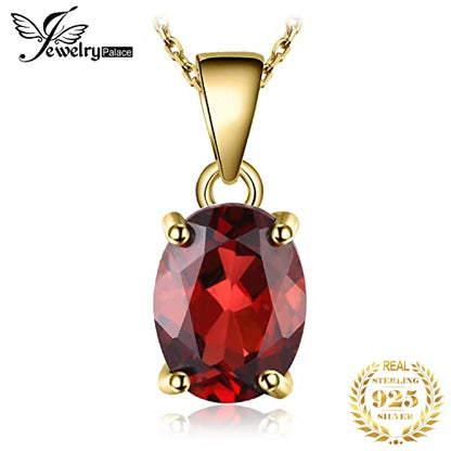 JewelryPalace Natural Gemstone Garnet Peridot Amethyst Citrine Blue Topaz Birthstone Solitaire Pendant Necklace Jewelry Set, 14k Gold Plated 925 Sterling Silver Necklaces for Women, 18 Inch Box chain - color: H-Yellow Gold Plated-Garnet