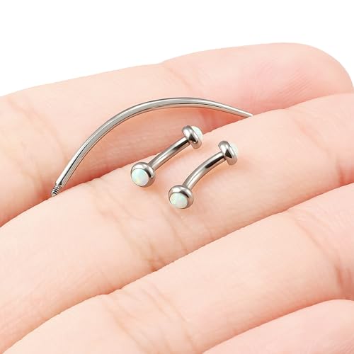 F136 Titanium 16g 6/8/10mm Opal Eyebrow/Rook/Snug/Vertical-Labret/VCH/Snake-Eyes/Anti-Tragus/Christina/Daith/Belly-Button/Bridge/Hood/Surface Curved Barbell Piercing Jewelry for Women Men - color: White, size: 6mm=1/4in