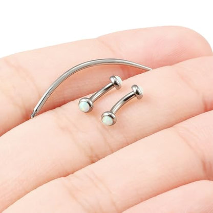 F136 Titanium 16g 6/8/10mm Opal Eyebrow/Rook/Snug/Vertical-Labret/VCH/Snake-Eyes/Anti-Tragus/Christina/Daith/Belly-Button/Bridge/Hood/Surface Curved Barbell Piercing Jewelry for Women Men - color: White, size: 6mm=1/4in