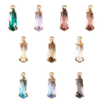 FASHEWELRY 50Pcs Teardrop Faceted Glass Pendants Mixed Colors Crystal Glass Dangle Oval Drop Bead Charms with Golden Open Back Settings for Jewelry Craft Making - color: Mixed Colors Teardrop-1