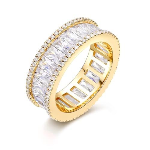 MDFUN 18K Gold Plated Eternity Rings for Women Cubic Zirconia Wedding Promise Engagement Band - color: Gold Plated