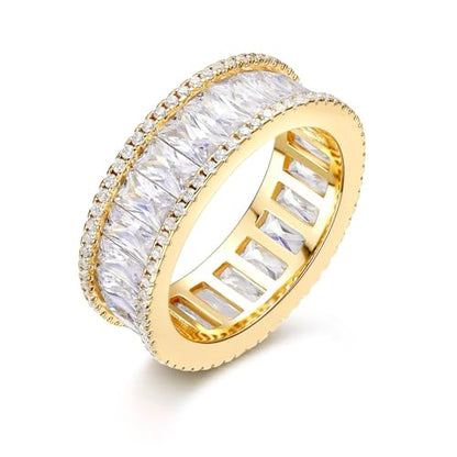 MDFUN 18K Gold Plated Eternity Rings for Women Cubic Zirconia Wedding Promise Engagement Band - color: Gold Plated