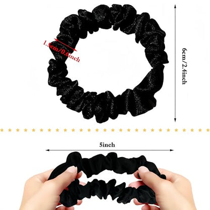 25 pcs Scrunchies Silk Satin Hair Ties, Thin scrunchies for women, satin scrunchies bulk, hair ties no damage, Hair Accessories Gift for Women and Girls (Black) - color: Black