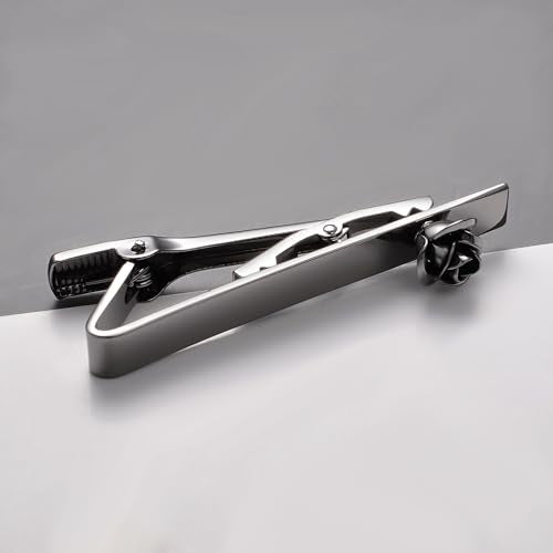 Pearl Rose Tie Clip Cufflinks Set for Men Gold Silver Gun-black Cufflinks and Tie Clip Groom Wedding Business Jewelry - style: Rose-Black