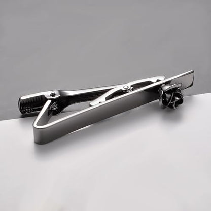 Pearl Rose Tie Clip Cufflinks Set for Men Gold Silver Gun-black Cufflinks and Tie Clip Groom Wedding Business Jewelry - style: Rose-Black