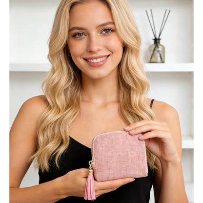 Women's Coin Purses Velvet Mini Travel Jewelry Case Bag with Tassel - color: A- Pink
