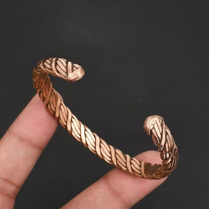 Pure Copper Cuff Bangle Bracelet 100% Solid, Raw & Uncoated Handmade Bracelets Jewelry Cuff Gift Bangle for Women & Men - color: Copper Cb-112