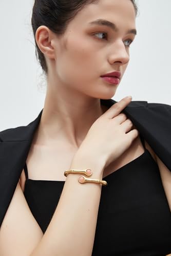 Gold Cuff Bracelet for Women Chunky Bracelet Statement Bracelet | Chunky Bangle Bracelets for Women Silver Beaded Open Bangle Stackable Stretch Bead Bracelet Boho Jewelry Gift for Wife Couple - style: Chunky Gold Bracelet