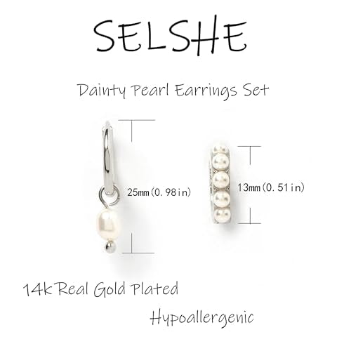 Gold Plated Earrings for Women, 14k Gold Plated Earring Stack Hypoallergenic Pearl Drop Earring Dainty Earrings for Women Trendy Cute Small Huggie Hoop Earring Fashion Womens Jewelry - color: SET17