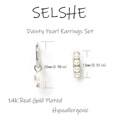 Gold Plated Earrings for Women, 14k Gold Plated Earring Stack Hypoallergenic Pearl Drop Earring Dainty Earrings for Women Trendy Cute Small Huggie Hoop Earring Fashion Womens Jewelry - color: SET17
