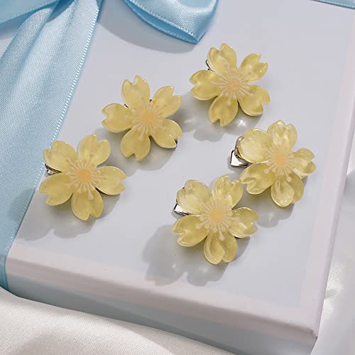 Jumwrit Flower Hair Clips Cute Snap Hair Clips Hawaii Flower Hair Clip 5PCS Hair Barrettes for Women Girls Flower Hair Accessories Clips（Yellow）