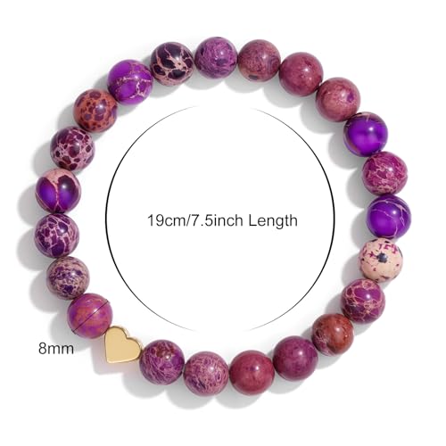 Healing Bracelet For Women Anxiety Beaded Bracelets Jewelry Healing Stone Crystal Bracelet Stress Relief Yoga Beads Chakra Bracelets Gifts For Women pink - color: Heart-Purple Sea Sediment Jasper