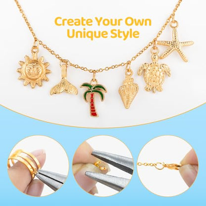 Zefy 18K Gold Silver Chain for Jewelry Making Kit with 380 Pcs Charms | 39.6ft 12 Rolls Stainless Steel Chains Bulk , Jump Rings Lobster Clasps Set for DIY Bracelet Necklace Crafts - size: Large