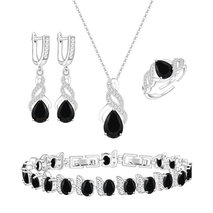 GZWHD Jewelry Set for Women CZ Earrings Necklace Ring Bracelet Set Prom Party Wedding Jewelry Gift for Mother Friend Wife - color: C-Black