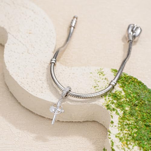 PROESS Initial Cross Charm 925 Sterling Silver Letter A B C Pendant Dangle Charm Beads for Bracelet Initial Cross Jewelry Gifts for Women - style: 4-D