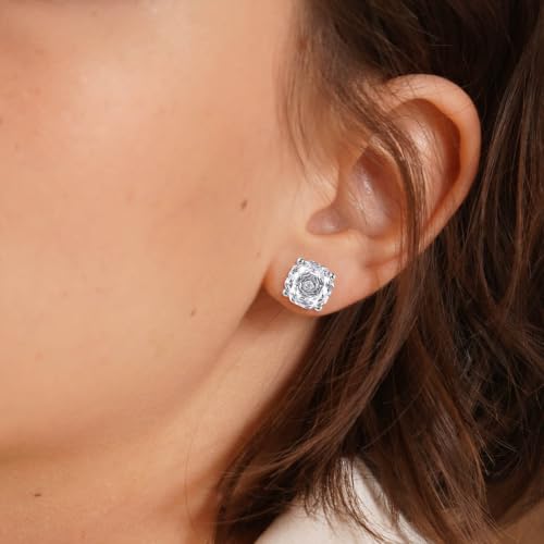 Rose Cut Silver Solitaire Necklace and Earring Set for Women, Jewelry Gift | Rose Cut, Cubic Zirconia, Necklace and Stud Earrings Set, Jewelry Set, Minimalist - color: Clear CZ Diamond