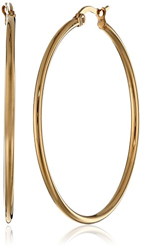 Amazon Essentials Stainless Steel Rounded Tube Hoop Earrings (50mm), (previously Amazon Collection) - color: Yellow Gold, size: 40 mm