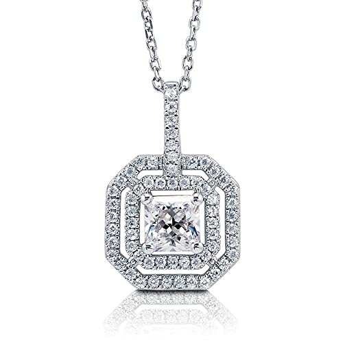 BERRICLE Sterling Silver CZ Pendant Necklace for Women, Cubic Zirconia - Cushion, Pear, Princess, Round Cut - Art Deco Halo Designs - style: Octagon Halo