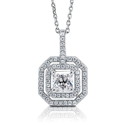 BERRICLE Sterling Silver CZ Pendant Necklace for Women, Cubic Zirconia - Cushion, Pear, Princess, Round Cut - Art Deco Halo Designs - style: Octagon Halo