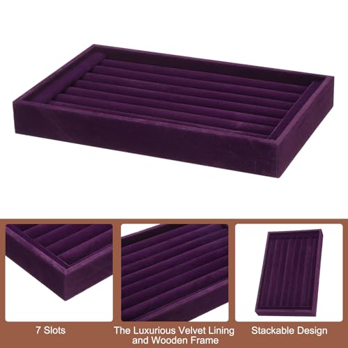 uxcell Velvet 7 Slots Ring Organizer Jewelry Display Tray Showcase Ring Holder Velvet Jewelry Organizer Stand for Rings Earrings Purple - color: Purple