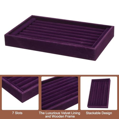 uxcell Velvet 7 Slots Ring Organizer Jewelry Display Tray Showcase Ring Holder Velvet Jewelry Organizer Stand for Rings Earrings Purple - color: Purple