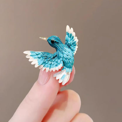 Cute and Fun Enamel Hummingbird Brooch for Women Dainty Unique Animal Bird Quirky Brooches Pin for Blazer Coat Dress Scarf Hat - color: Blue