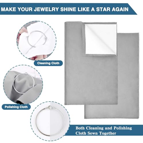 SEVENWELL Silver Polishing Cloth, 4PCS Large Jewelry Cleaning Cloths | Dual-Layer Cleaning, 10" × 12" Large Size, Reusable, Helps Remove Tarnish, Restores Shine, Jewelry Care - color: 4pcs Light Gray