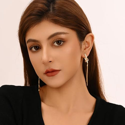 Dangle Earrings for Women, Sparkly Rhinestone Long Tassel Chain Earrings | 18K Gold or 18K White Gold Plated, 925 Sterling Silver Posts, Cubic Zirconia, Hypoallergenic, Tarnish Resistant, Lightweight - color: Gold