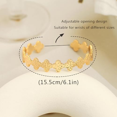 PERNNLA PEARL Dainty Gold Bar Bracelet for Women Simple Delicate Thin Cuff Bangle Hook Bracelet 18K Gold Plated Handmade Minimalist Jewelry - color: 37.Clover
