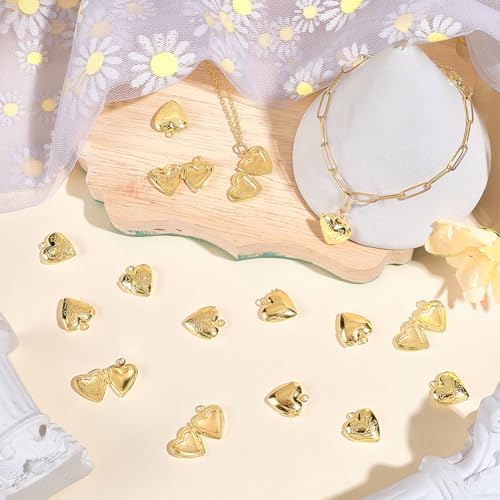 SUNNYCLUE 20Pcs Photo Frame Heart Charm Brass Locket Charms Gold Metal Love Shaped Openable Memory Picture Frame Pendants for Jewelry Making Necklace Earrings Keychain Bag DIY Crafts Memorial Gifts