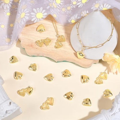 SUNNYCLUE 20Pcs Photo Frame Heart Charm Brass Locket Charms Gold Metal Love Shaped Openable Memory Picture Frame Pendants for Jewelry Making Necklace Earrings Keychain Bag DIY Crafts Memorial Gifts