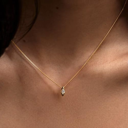 Gold Necklace for Women, 14k Gold Plated Cubic Zirconia Solitaire Pendant Necklace Waterproof Formal Necklaces for Women Cute Simple Necklaces Trendy Gold Jewelry Non Tarnish - color: Gold-Marquise cz