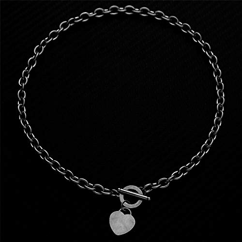 WangGao Elegent Love Stainless Steel Link Chain Blank Heart Charms Necklace for Women Toggle Clasp Closure - color: Black, size: 23.5inches