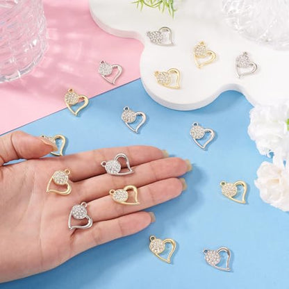 Elecrelive Crystal Heart Charms Rhinestone Heart Pendants Valentine Charms for Necklace Bracelet Earring Wedding Jewelry - color: Platinum, Golden