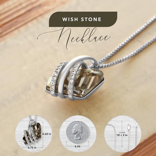 Leafael Wish Stone Pendant Necklace with Birthstone Crystal, 18K Rose Gold Plated/Silvertone, 18" + 2" - color: 212-Silver Black Crystal-Silvertone