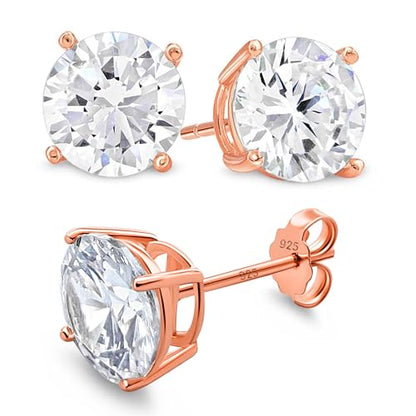 KEZEF Sterling Silver Stud Earrings for Women & Men - 4-Prong Setting Cubic Zirconia Earrings Studs - Premium CZ S925 Hypoallergenic - Available in 14K White and Yellow Gold, Rose Gold - 3mm to 9mm - color: 14K Rose Gold, size: 7mm - Noticeable