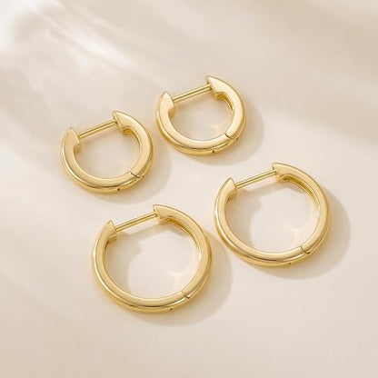14K Gold Huggie Hoop Earrings for Women - Small Minimalist Earrings - size: 14 millimeters