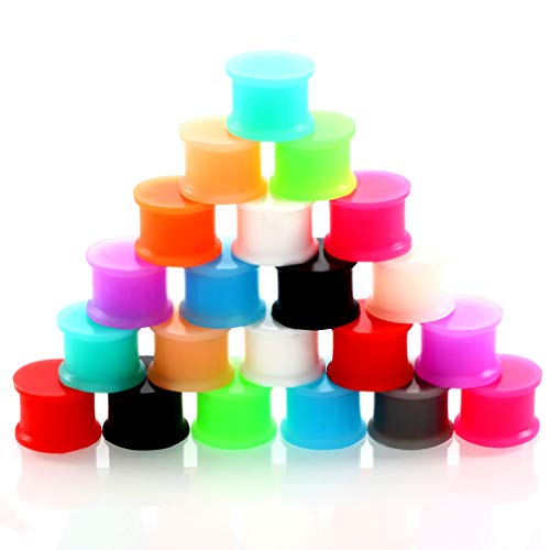 24-Piece Silicone Ear Gauge Plugs, Double Flare, 00G-1 Inch | Solid silicone plugs with smooth saddle edges and a double-flare design, colorful body piercing jewelry for women and men - size: 25mm