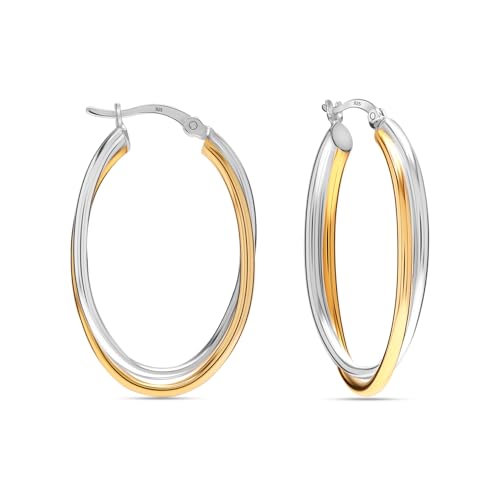 LeCalla 925 Sterling Silver Chunky Hoop Earrings | 14K Two-Tone Three-Tone Hoop Earrings | Intertwining Oval Shape Polished Twisted Hoop Earrings for Women - color: "Large" Two-Tone 40mm
