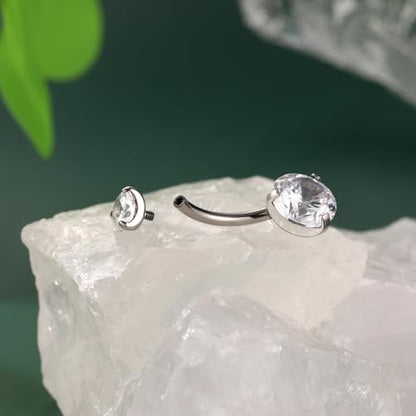 FUNLMO 14G Belly Button Ring Titanium Belly Button Piercing Belly Ring Internally Threaded Navel Piercing Jewelry - color: Silver-Clear CZ