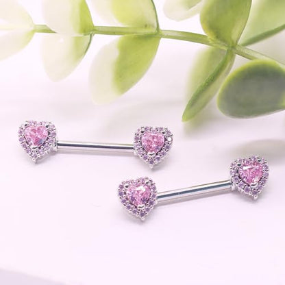 14G Nipple Rings for Women 316L Stainless Steel Heart,Butterfly,Moon,Devil,Flower Nipple Barbell CZ Nipple Rings Set Nipplerings Piercing Jewelry - color: pink