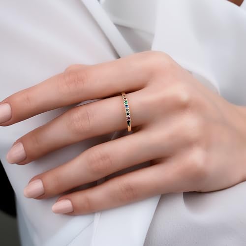 Dainty Multi-Stone Ring, 1-10 selectable Birthstones Ring, Minimalist Ring, Handmade Family Ring, Custom Ring, Personalized Gift, Mothers Day Gift, 14K gold & 925K Silver Ring - style: 10 birthstones