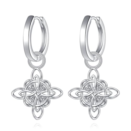 S925 Sterling Silver Celtic Knot Earrings for Women Irish Good Luck Drop Dangle Hook Earrings - style: Dangle Huggie - Witch's Knot