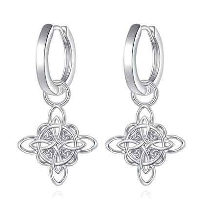 S925 Sterling Silver Celtic Knot Earrings for Women Irish Good Luck Drop Dangle Hook Earrings - style: Dangle Huggie - Witch's Knot