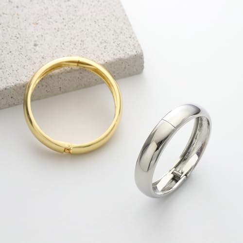 Bangle Bracelets for Women | 14K Gold Plated Trendy Wide Bracelets | Hinged Arm Cuff Bangles Chunky Bracelet for Women - color: Style N-Gold Plated Bangles