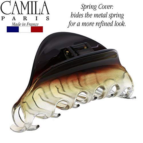 Camila Paris CP2379 French Hair Clips for Women, 3.75" Large Claw Clip Strong Hold All Day, Girl Large Claw Clips for Thick Hair, No Damage No Slip Flat Clip for Women. Made in France - color: Clear
