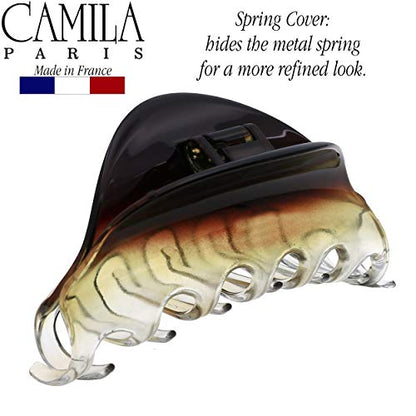Camila Paris CP2379 French Hair Clips for Women, 3.75" Large Claw Clip Strong Hold All Day, Girl Large Claw Clips for Thick Hair, No Damage No Slip Flat Clip for Women. Made in France - color: Clear